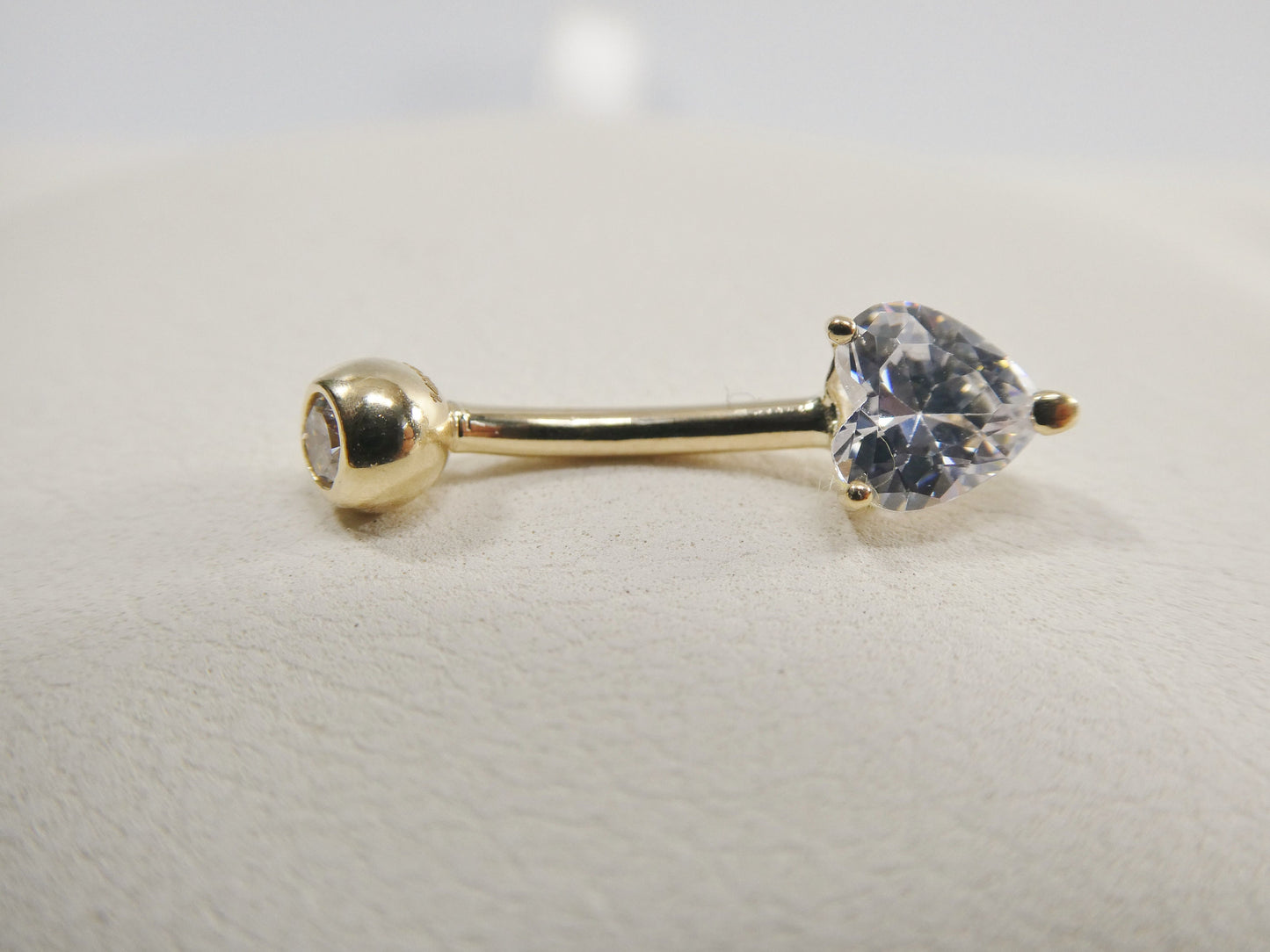 14k real solid yellow gold 6mm heart stone belly button ring piercing