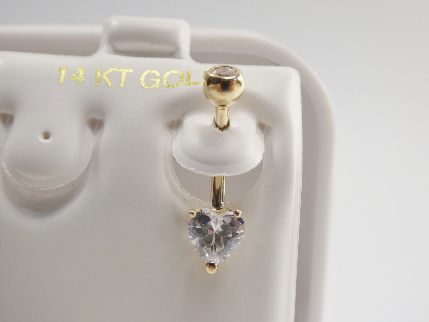14k real solid yellow gold 6mm heart stone belly button ring piercing
