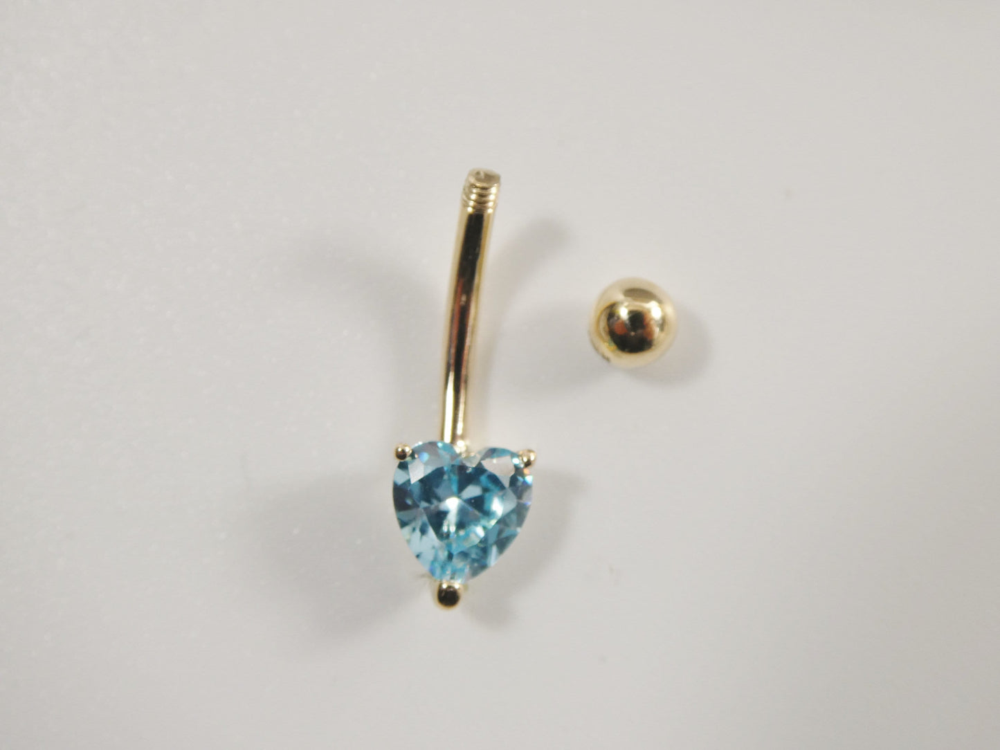 14k real solid yellow gold 6mm heart aquamarine stone belly button ring piercing