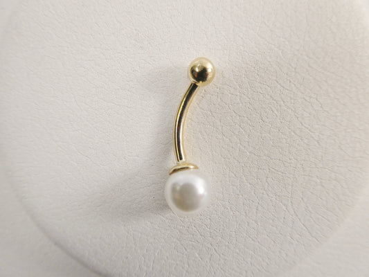 14k real solid yellow gold freshwater pearl belly button ring piercing