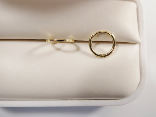 real 10k solid yellow gold 10mm 1MM THICKNESS plain hoop huggie earrings