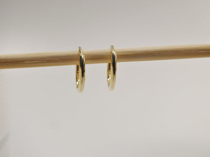 Real 10k Solid Yellow Gold 10mm 1MM THICKNESS Plain Hoop Huggie Earrings