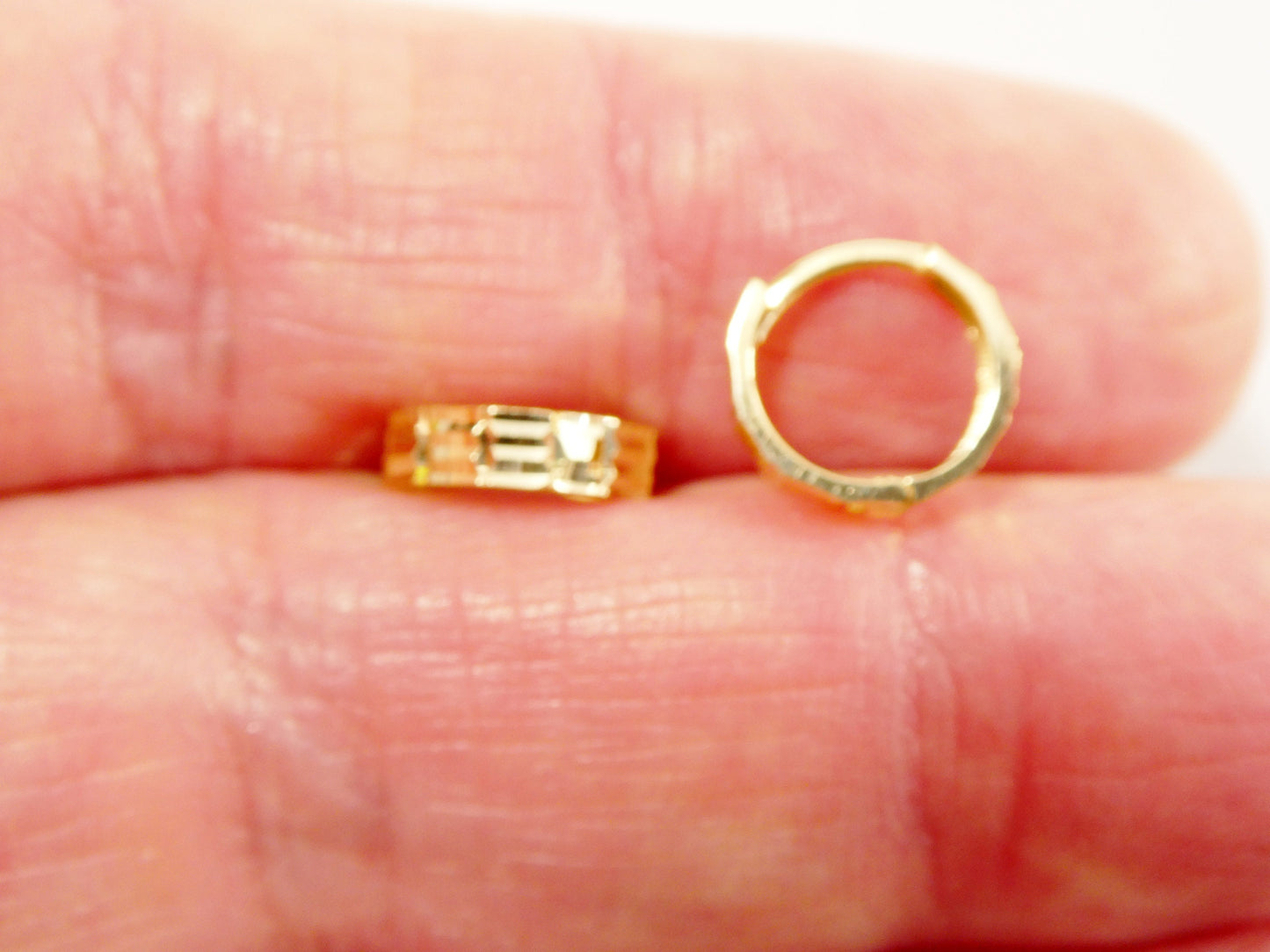 Real 10k Solid Yellow Gold 9.7mm Laser Cut Hoop Huggie Earrings