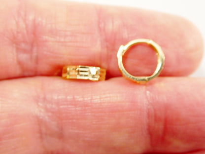 Real 10k Solid Yellow Gold 9.7mm Laser Cut Hoop Huggie Earrings