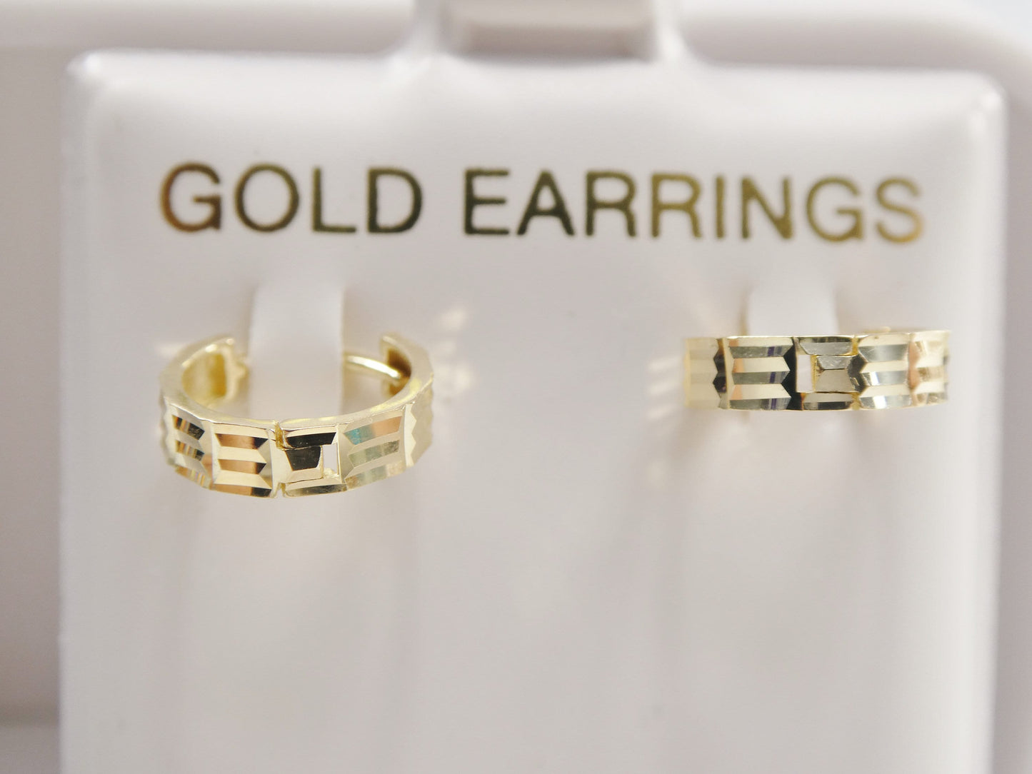 Real 10k Solid Yellow Gold 9.7mm Laser Cut Hoop Huggie Earrings