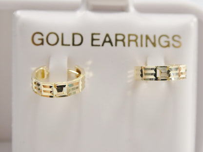 Real 10k Solid Yellow Gold 9.7mm Laser Cut Hoop Huggie Earrings