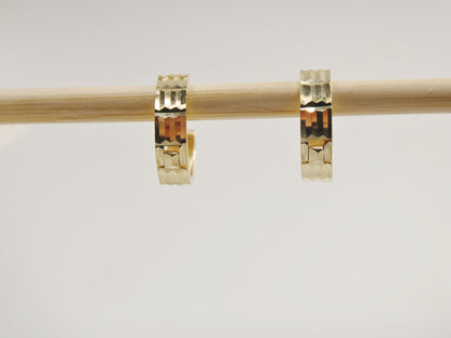 Real 10k Solid Yellow Gold 9.7mm Laser Cut Hoop Huggie Earrings