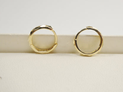 Real 10k Solid Yellow Gold 11.8mm Laser Cut Hoop Huggie Earrings