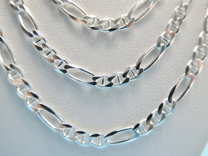 Sterling Silver Italian Figaro Mariner Chain - 3.6MM Solid Necklace