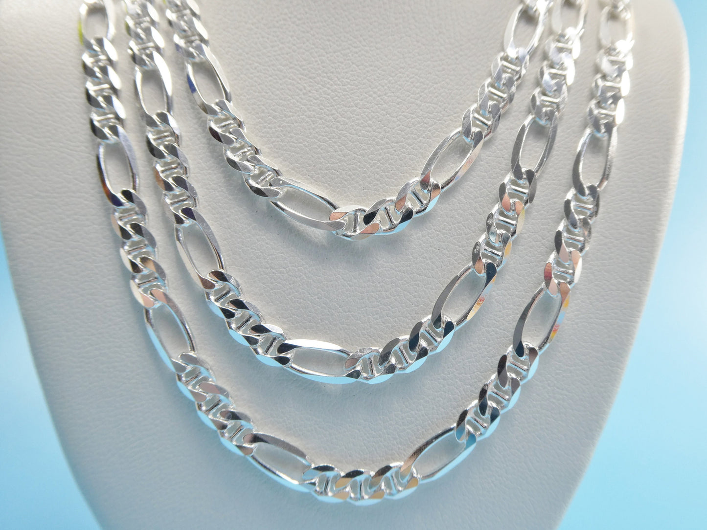 Sterling Silver Italian Figaro Chain - 4.6mm Solid Mariner Link