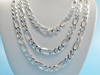 Sterling Silver Italian Figaro Chain - 4.6mm Solid Mariner Link