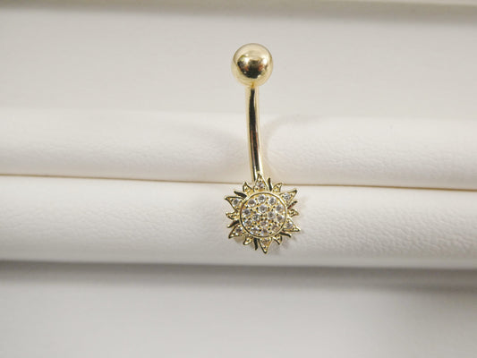 14k real solid yellow gold sun belly button ring piercing