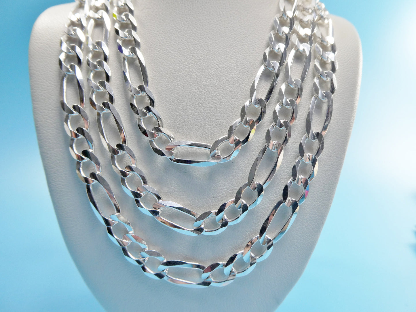real 925 sterling silver 6.4mm Italian concave figaro solid chain lobster lock clasp