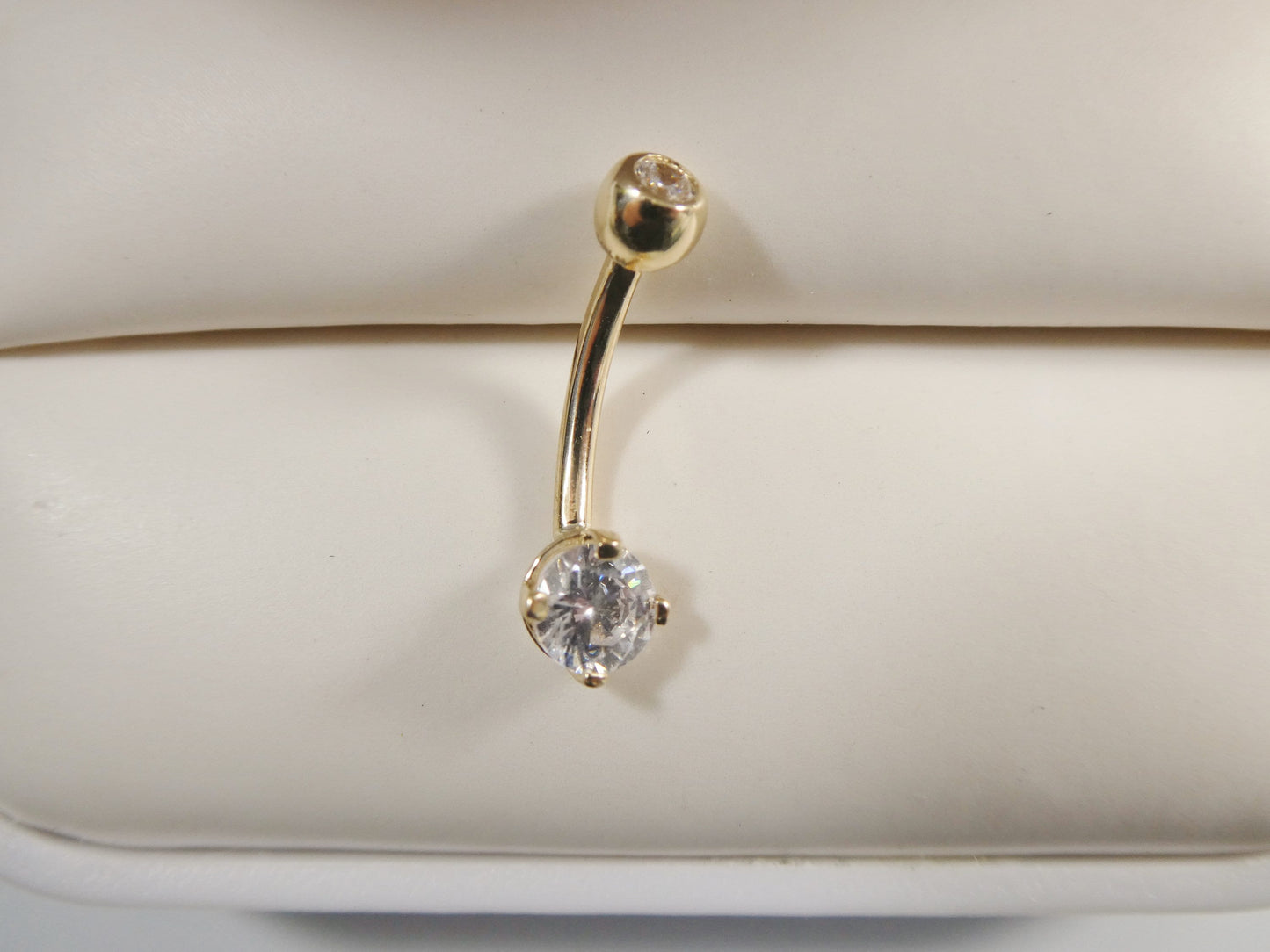 14k real solid yellow gold 5mm stone dangling belly button ring piercing