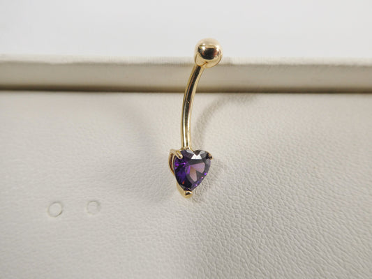 14k real solid yellow gold 6mm heart amethyst stone belly button ring piercing
