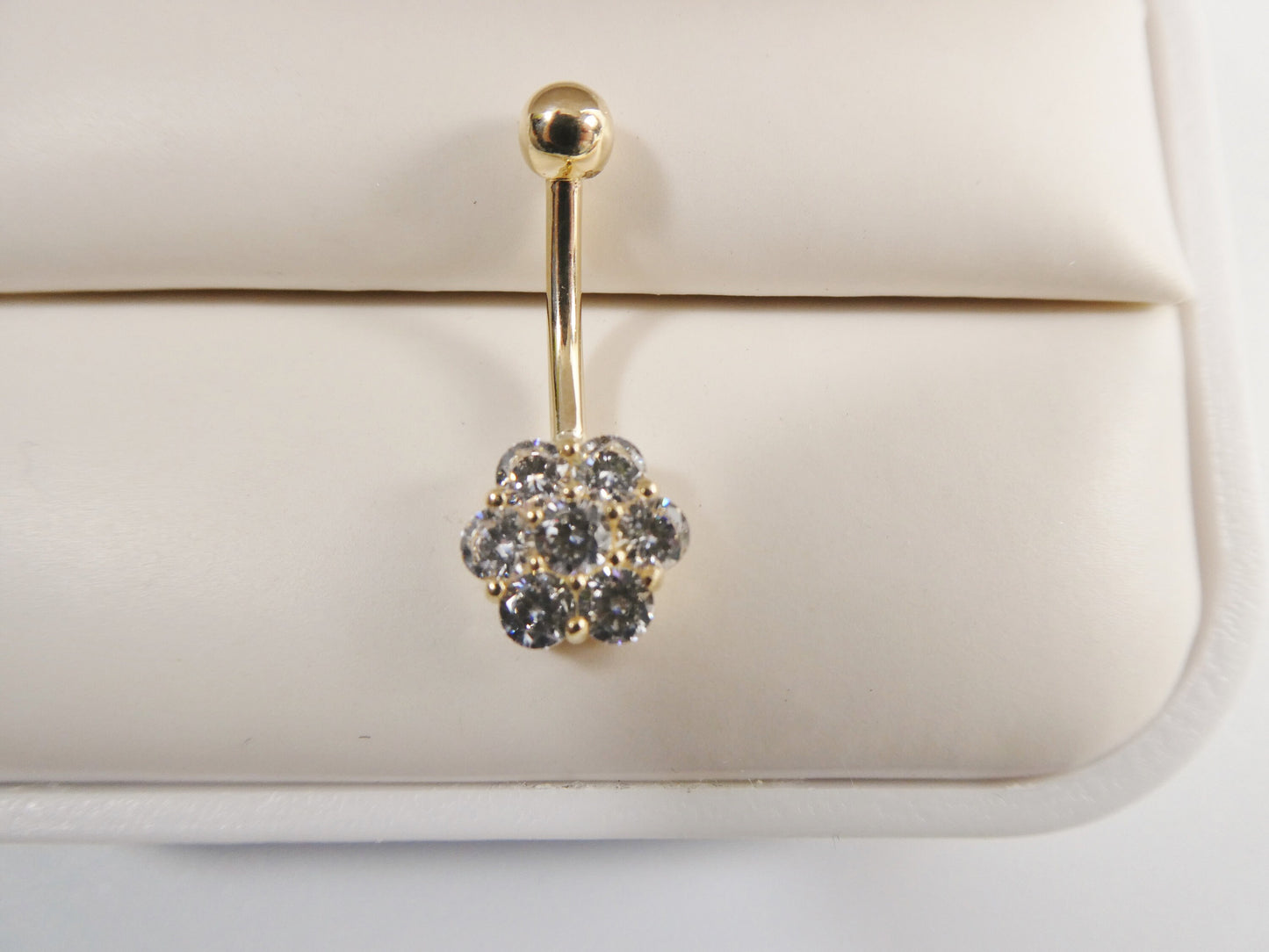 14k real solid yellow gold full stone flower belly button ring piercing