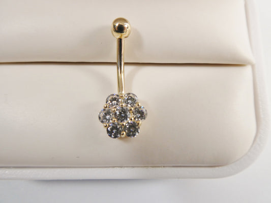 14k real solid yellow gold full stone flower belly button ring piercing