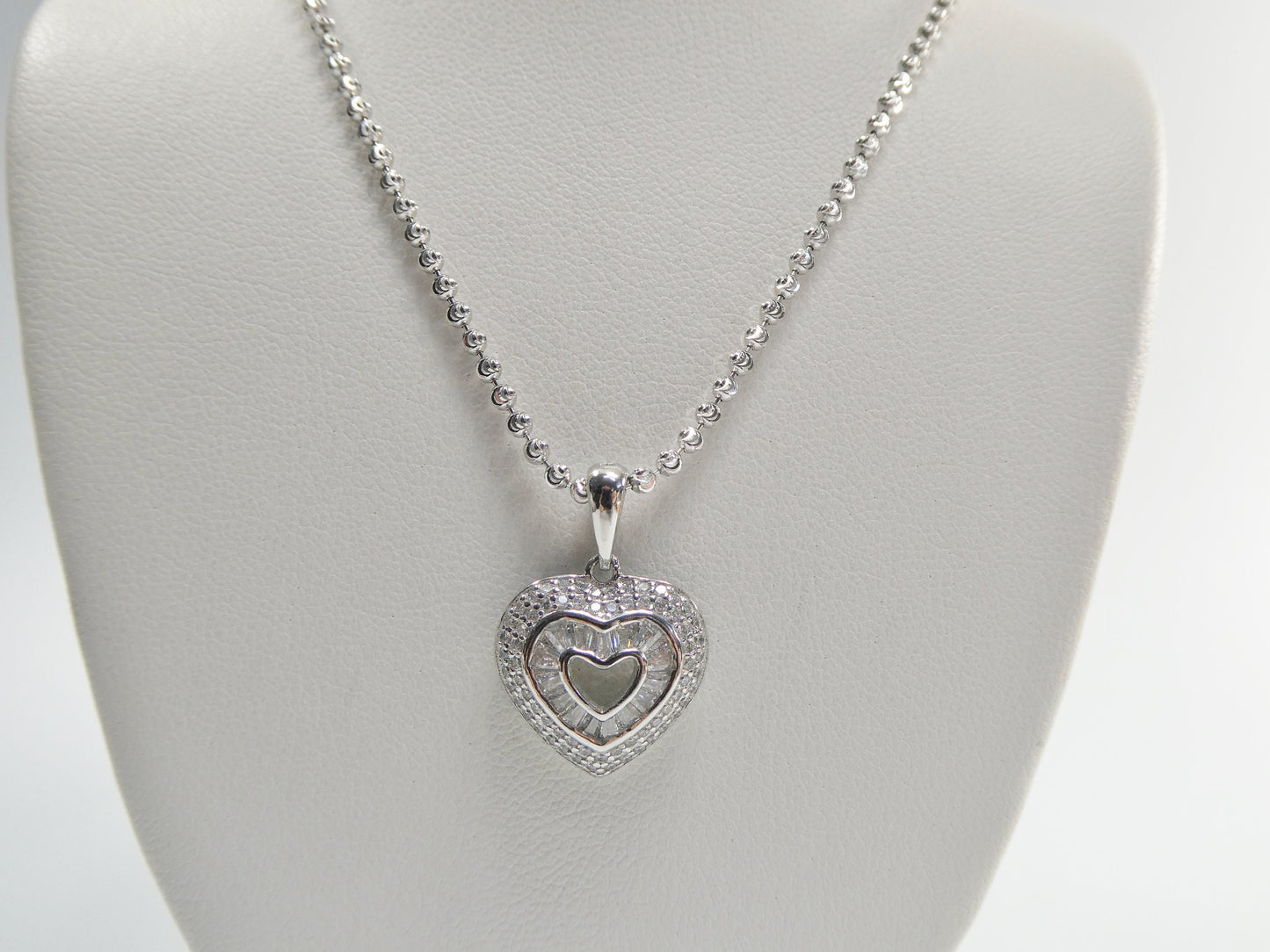 Sterling Silver Heart Necklace: 14k Gold Accent, Baguette Setting