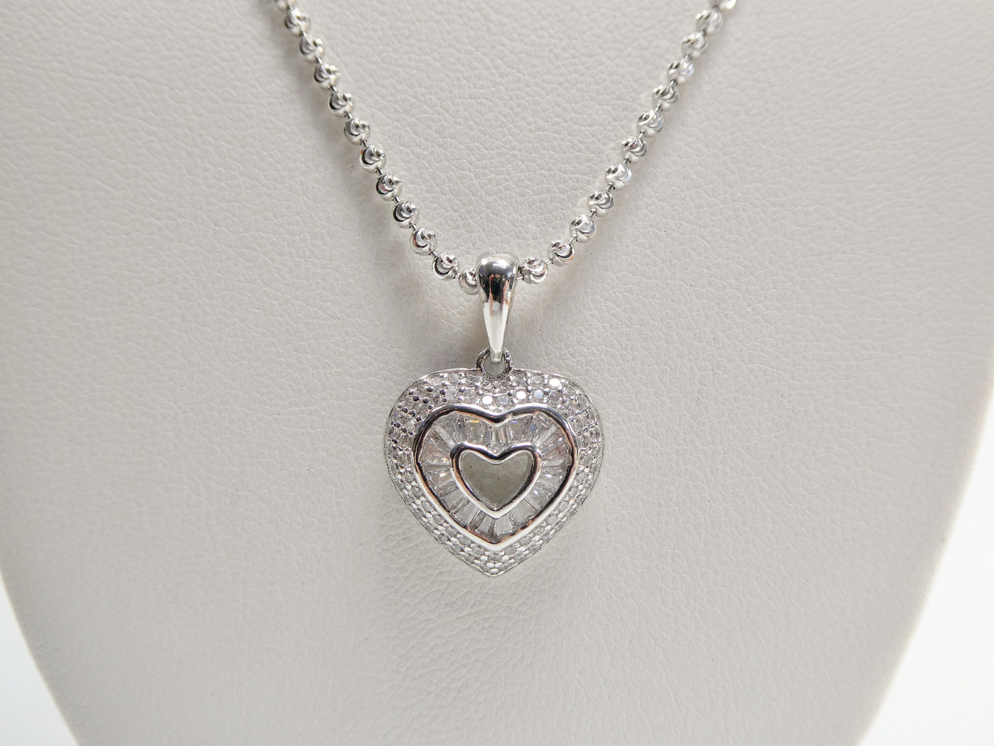 Sterling Silver Heart Necklace: 14k Gold Accent, Baguette Setting