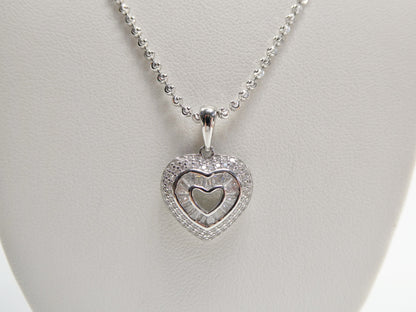 Sterling Silver Heart Necklace: 14k Gold Accent, Baguette Setting