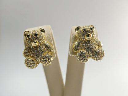 Real 925 Sterling Silver Small Teddy Bear Push Post Earrings