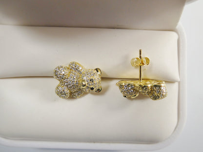 Real 925 Sterling Silver Small Teddy Bear Push Post Earrings