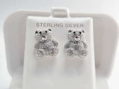 Real 925 Sterling Silver Small Teddy Bear Push Post Earrings