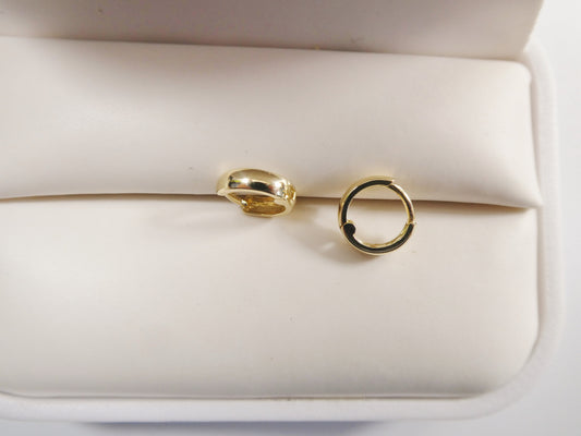 real 10k solid yellow gold 8.7mm high polish SMALL TINY plain hoop huggie earrings