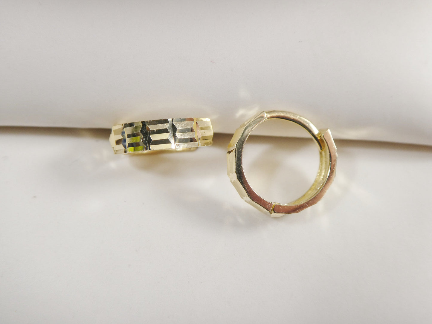 Real 10k Solid Yellow Gold 9.7mm Laser Cut Hoop Huggie Earrings