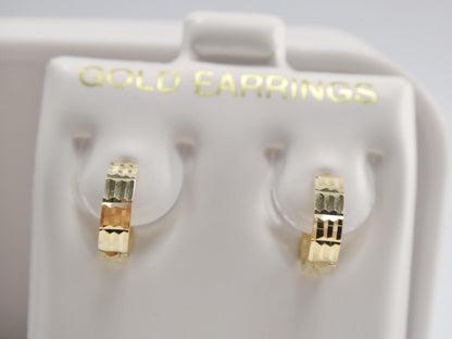Real 10k Solid Yellow Gold 9.7mm Laser Cut Hoop Huggie Earrings