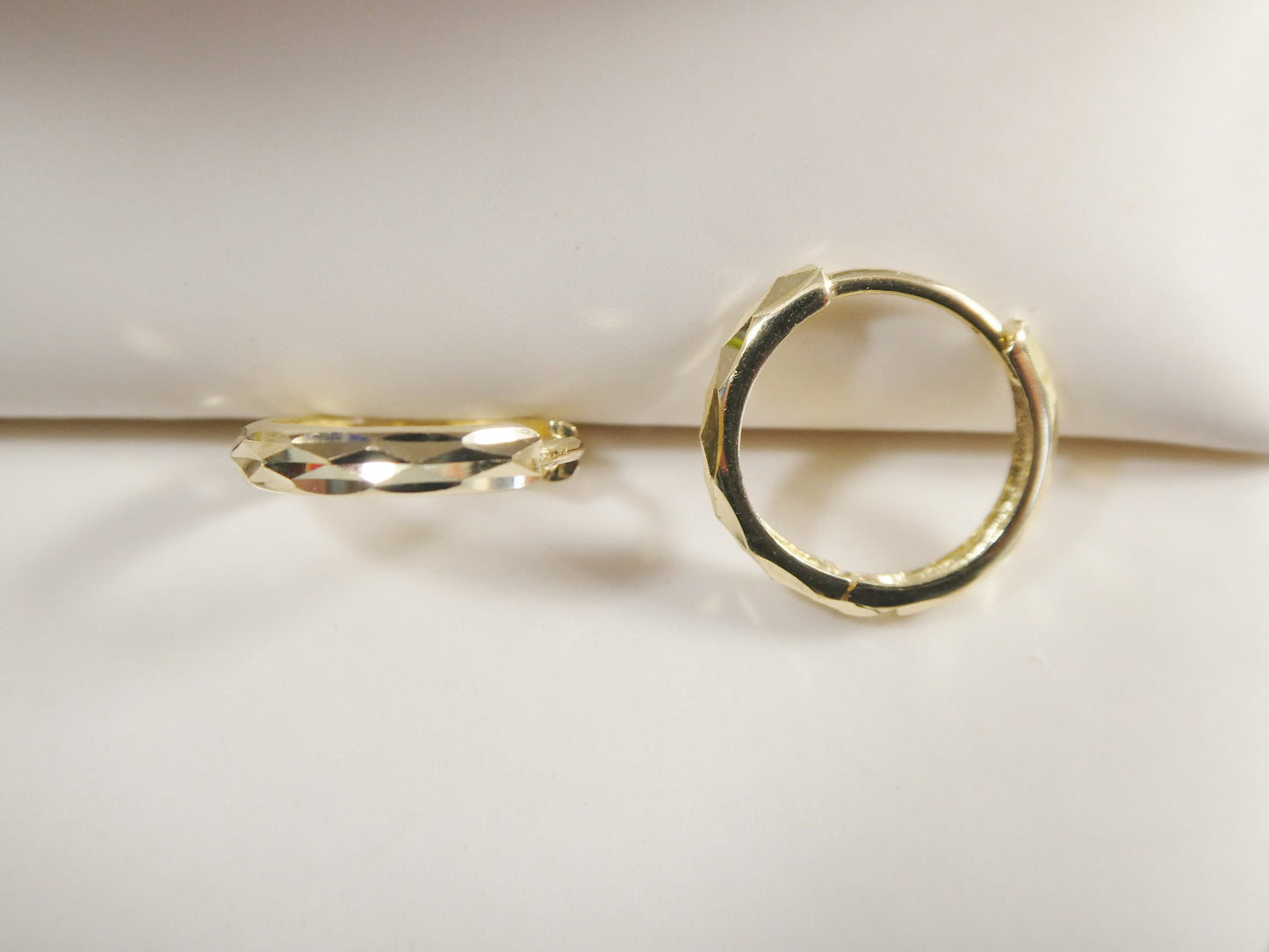 Real 10k Solid Yellow Gold 11.8mm Laser Cut Hoop Huggie Earrings