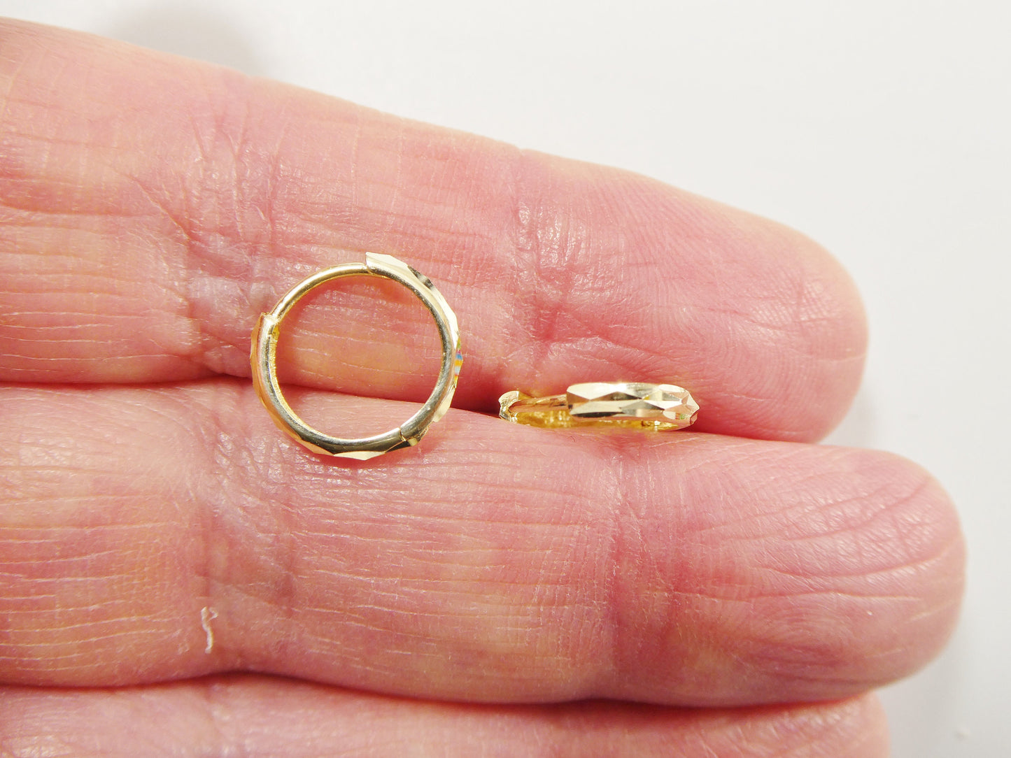 Real 10k Solid Yellow Gold 11.8mm Laser Cut Hoop Huggie Earrings