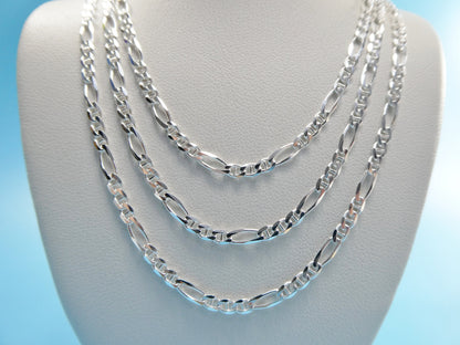 925 Sterling Silver 3MM Italian Figaro Chain Necklace