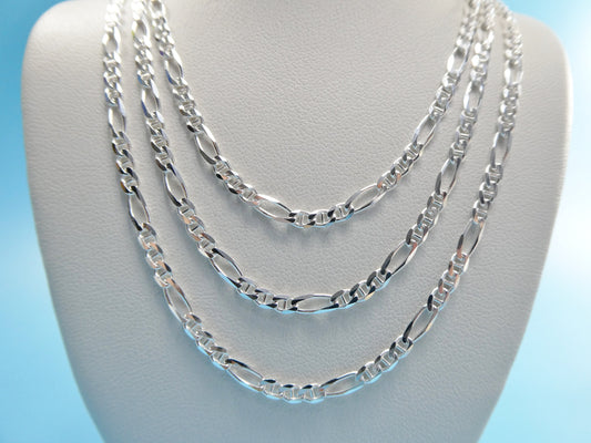925 Sterling Silver 3MM Italian Figaro Chain Necklace