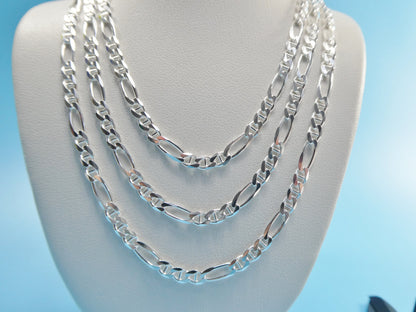 Sterling Silver Italian Figaro Mariner Chain - 3.6MM Solid Necklace