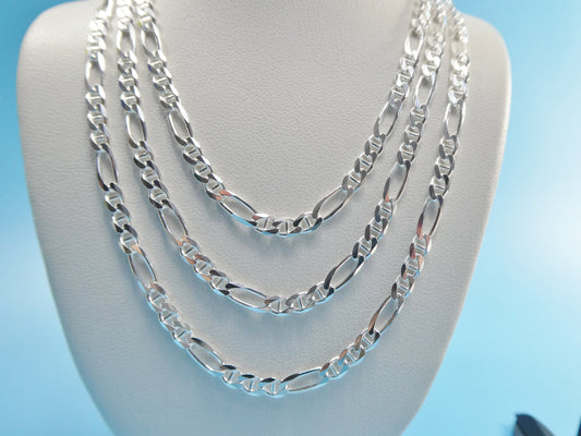 Sterling Silver Italian Figaro Mariner Chain - 3.6MM Solid Necklace