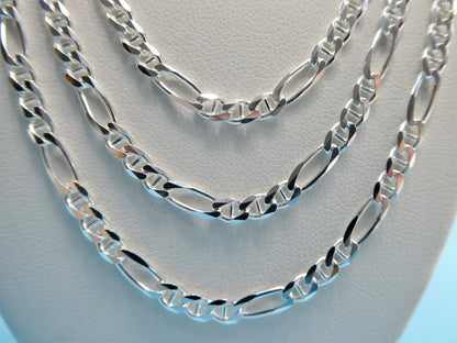 Sterling Silver Italian Figaro Mariner Chain - 3.6MM Solid Necklace