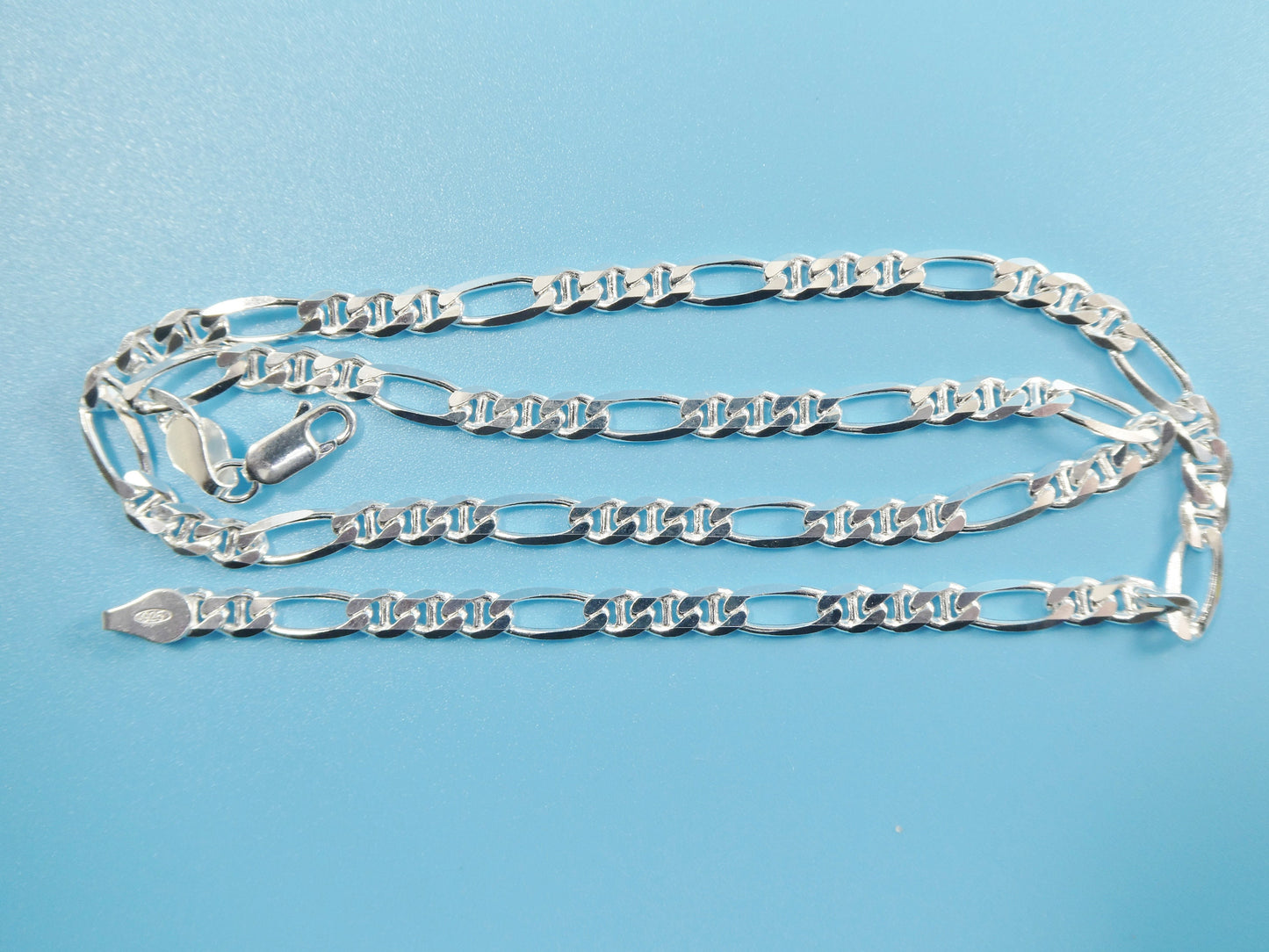 Sterling Silver Italian Figaro Chain - 4.6mm Solid Mariner Link