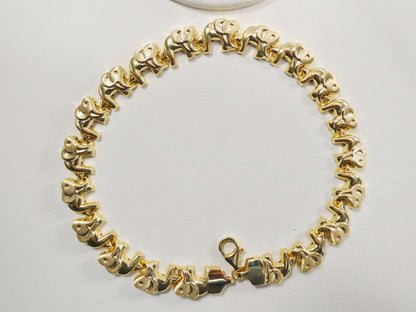 Sterling Silver Elephant Bracelet: 14k Gold Finish, Yellow Tone