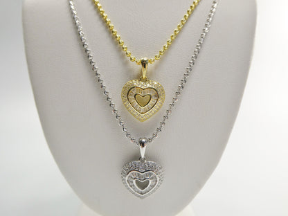 Sterling Silver Heart Necklace: 14k Gold Accent, Baguette Setting