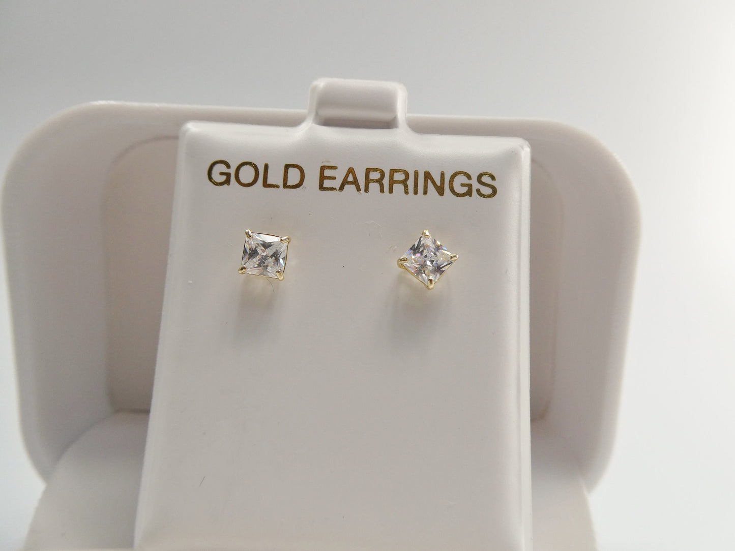 10k Real Yellow Gold/White Gold Basket Square Stud Push Post Earrings