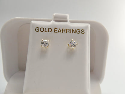 10k Real Yellow Gold/White Gold Basket Square Stud Push Post Earrings