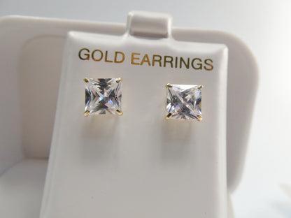 10k Real Yellow Gold/White Gold Basket Square Stud Push Post Earrings
