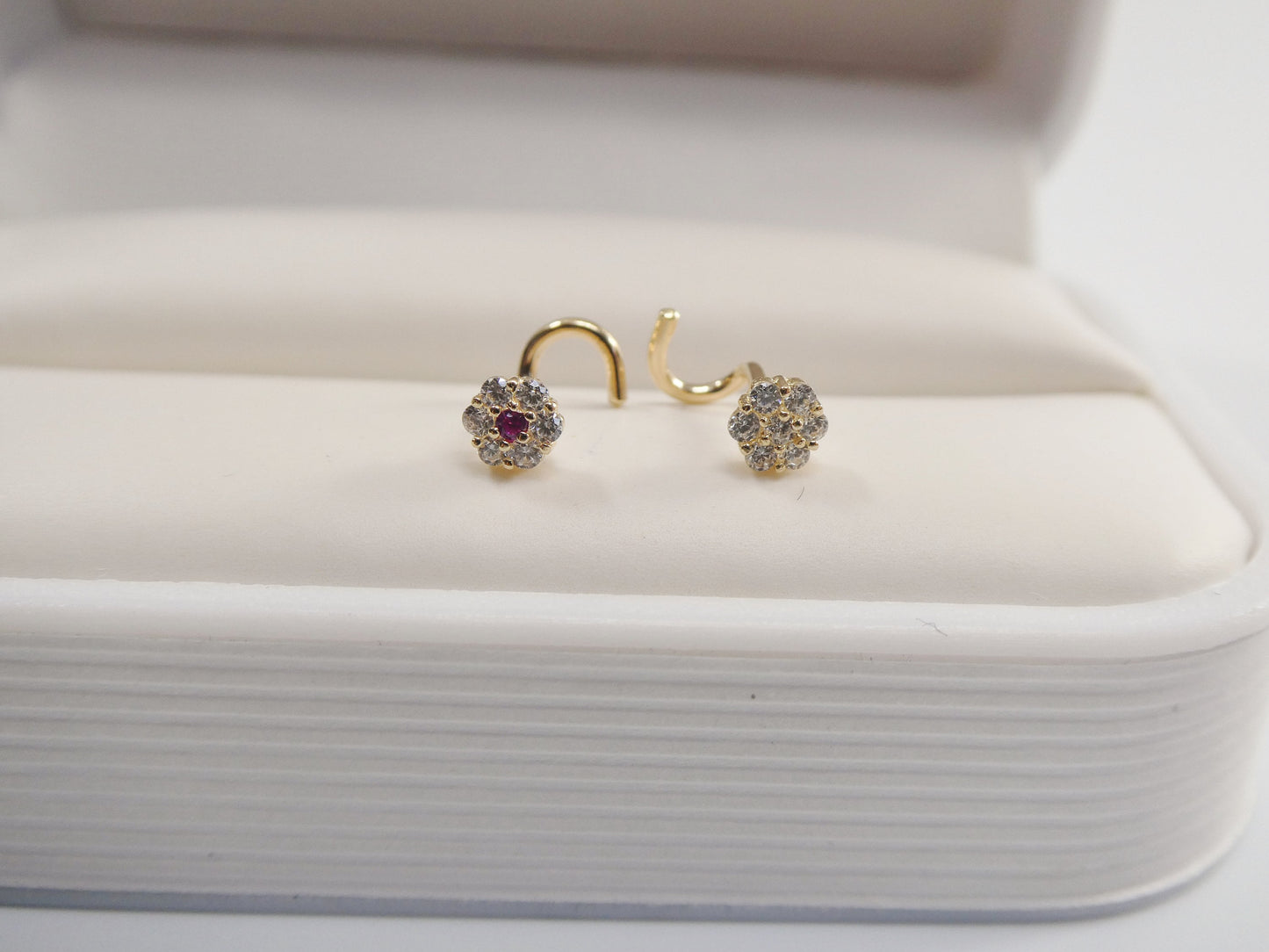 14k real solid yellow gold twist small flower nose stud ring