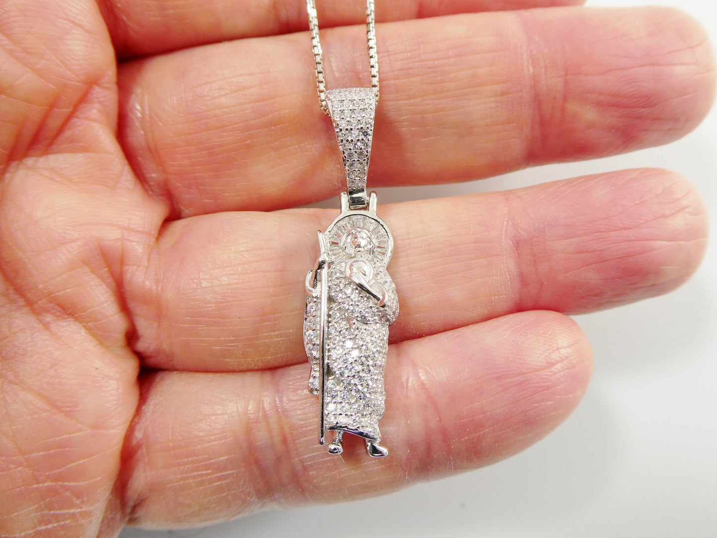 real 925 sterling silver 16 inch box chain and saint jude small pendent