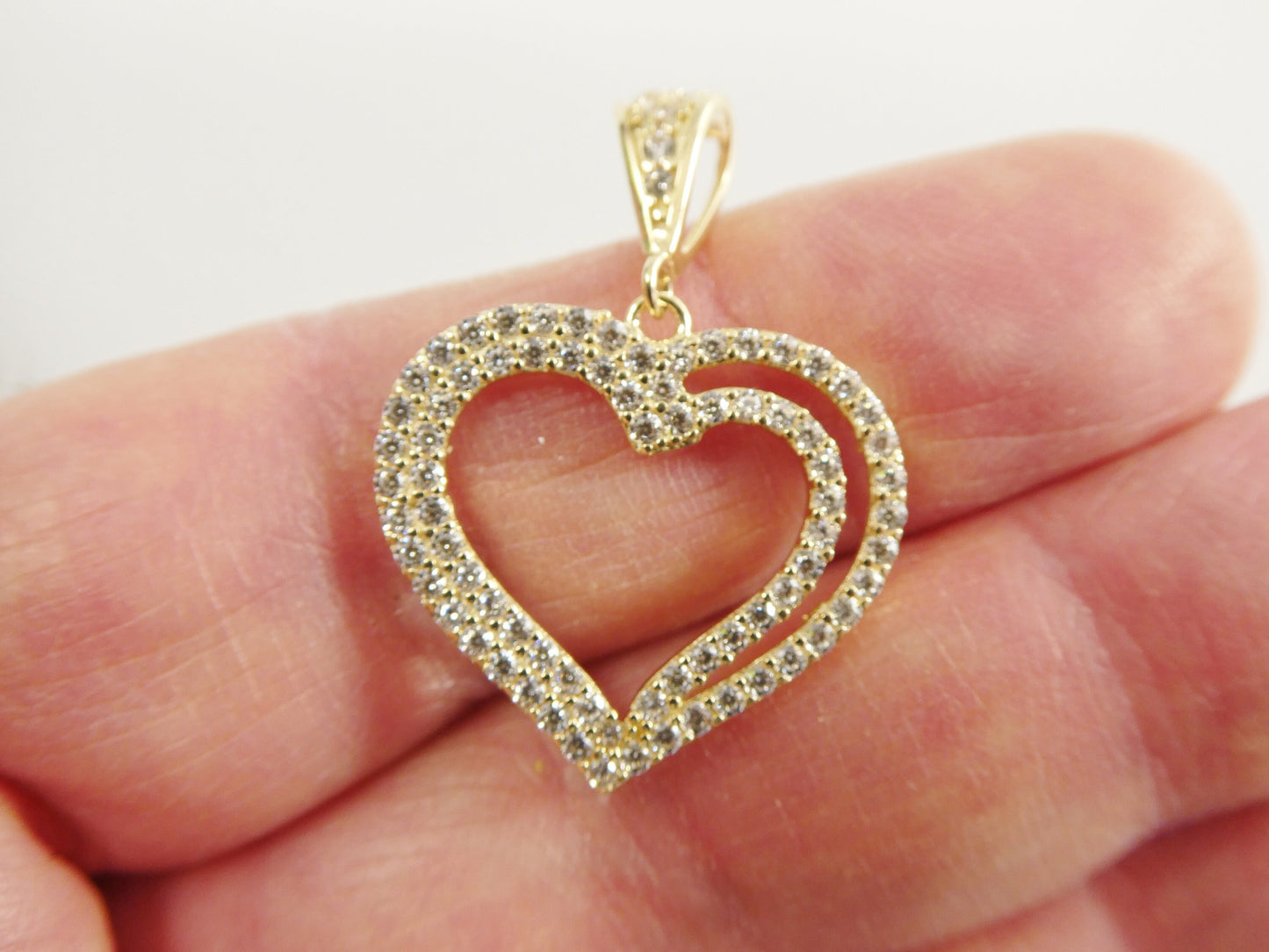 14k real solid yellow gold full stone setting heart charm pendent