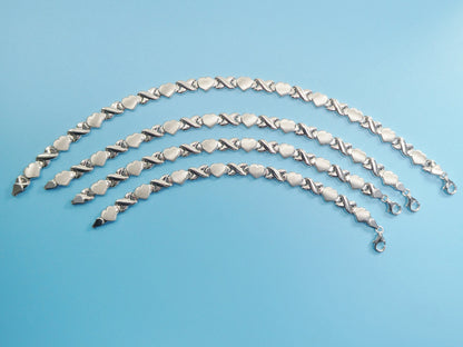 Sterling Silver XOXO Heart Bracelet: Satin Finish