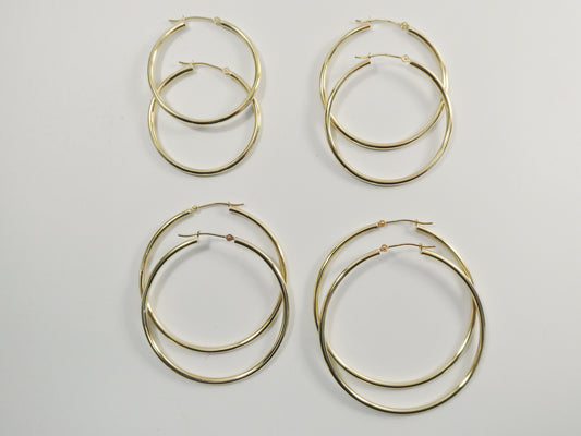 10k real solid yellow gold 2mm high polish hoop earrings