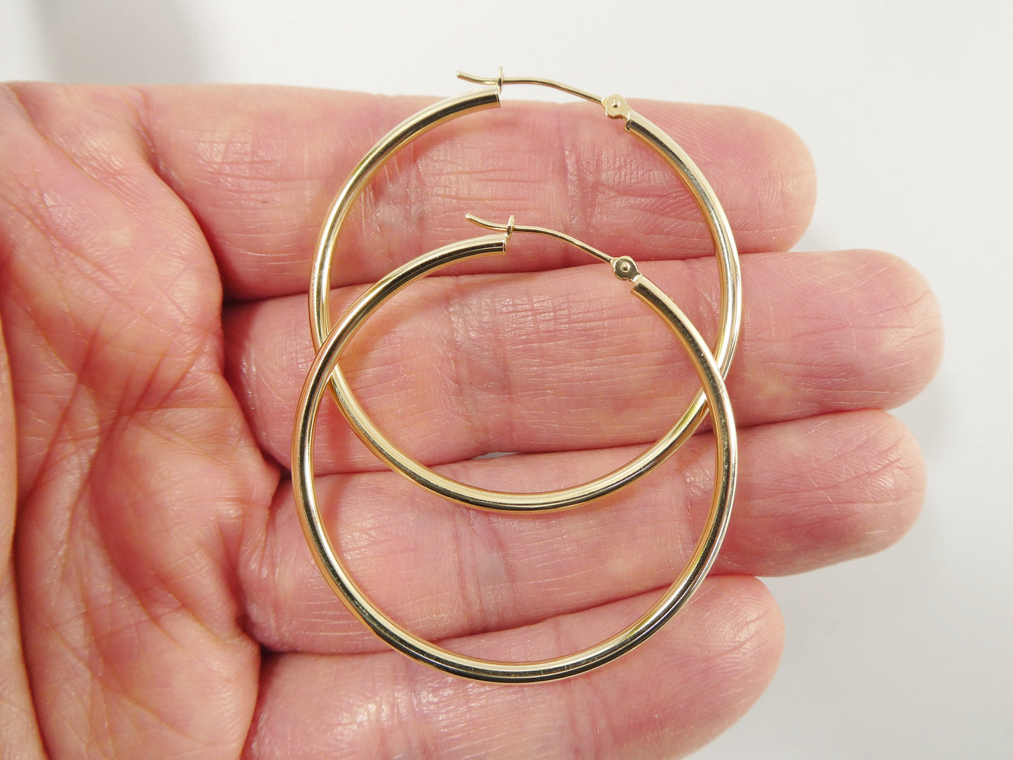 10k real solid yellow gold 2mm high polish hoop earrings
