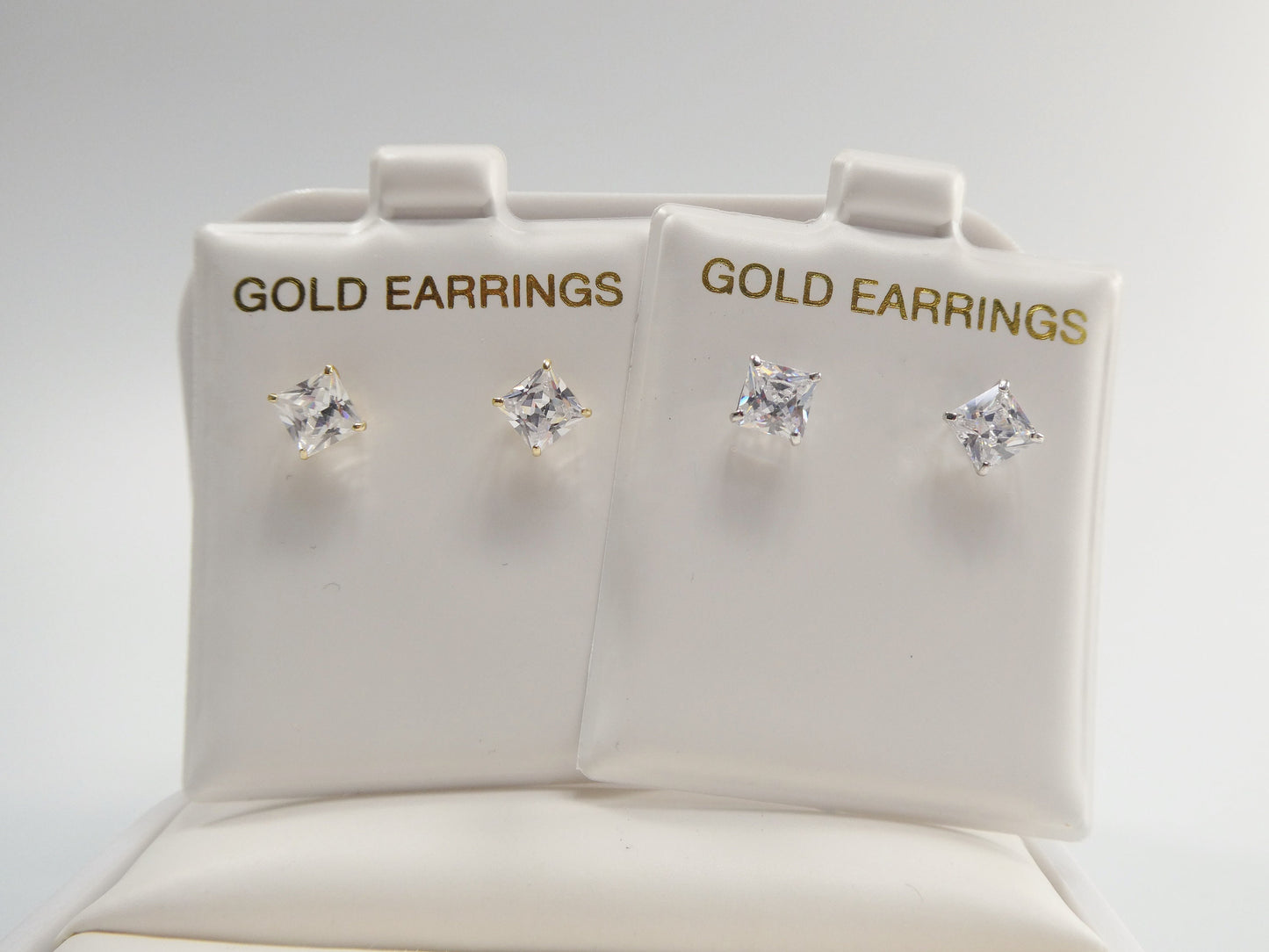 10k Real Yellow Gold/White Gold Basket Square Stud Push Post Earrings